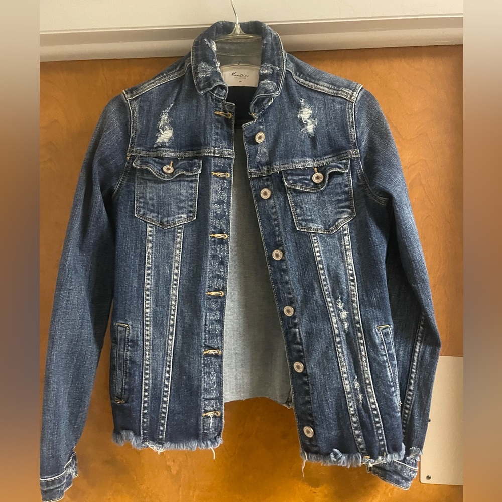 Blue Distressed Denim Jacket Kancan xs nwot